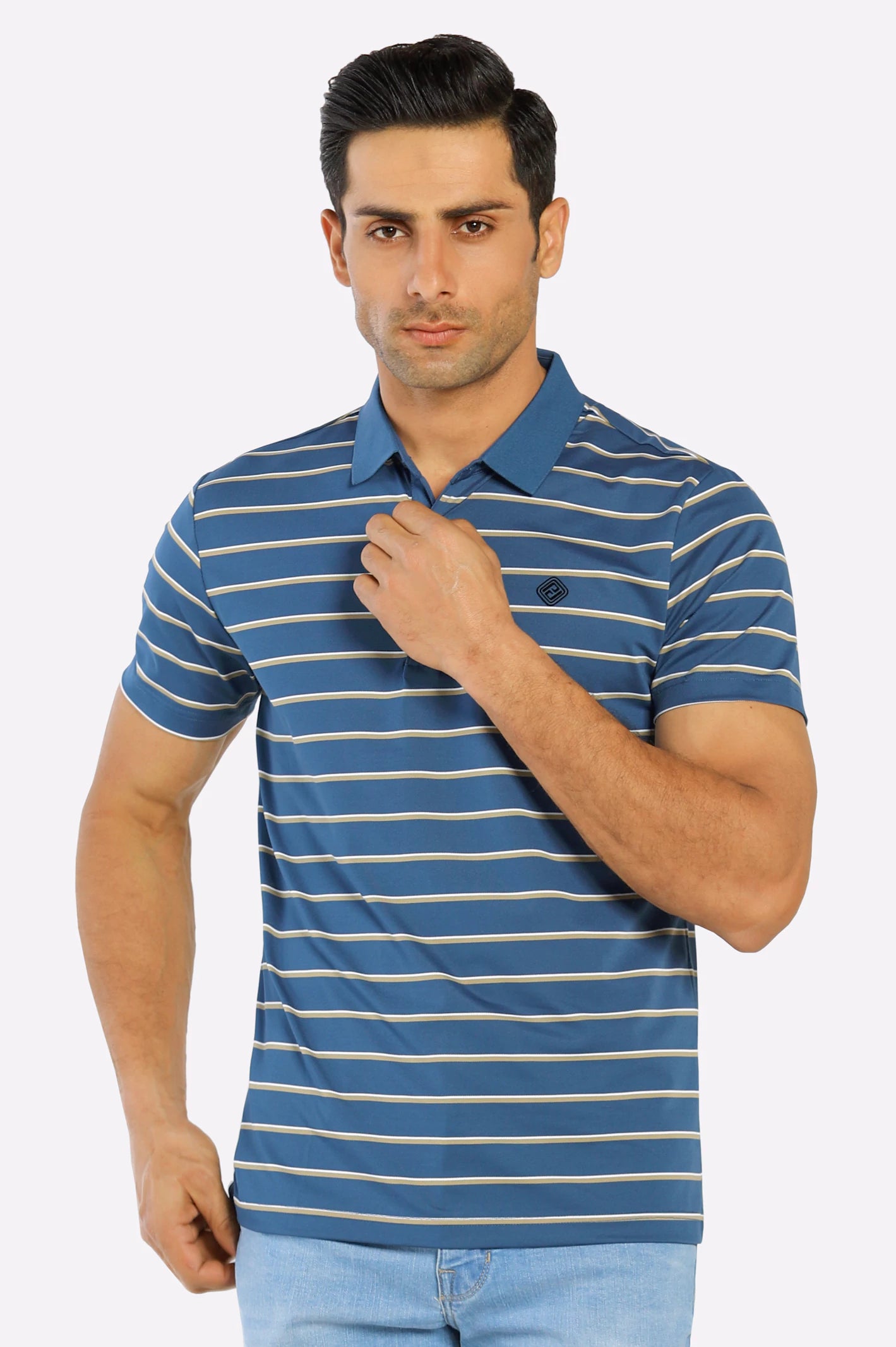Men's Shirts with Chest PocketsBlue Yarn Dyed Polo