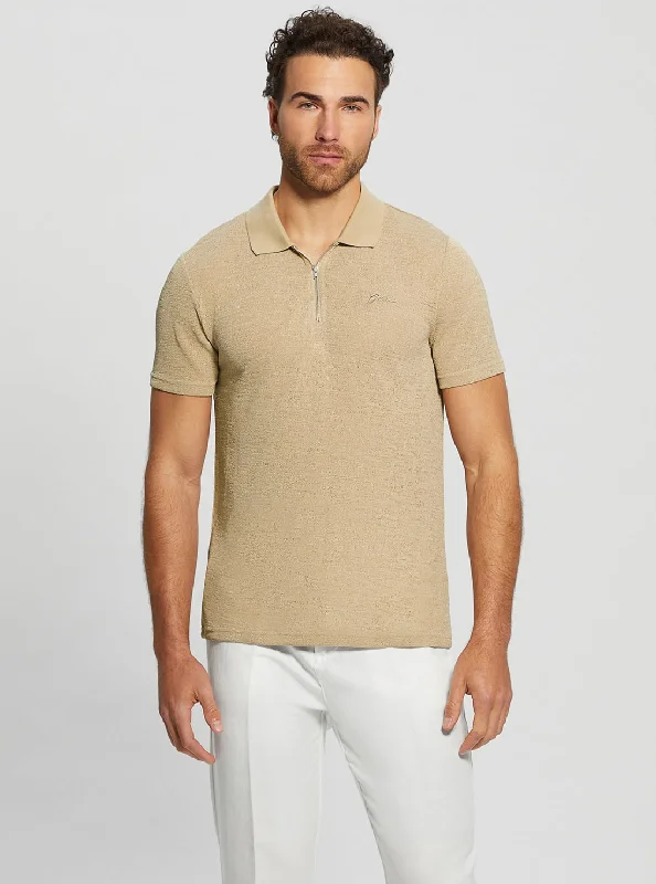 Men's Shirts with French CuffsBeige Gauze Jersey Polo T-Shirt