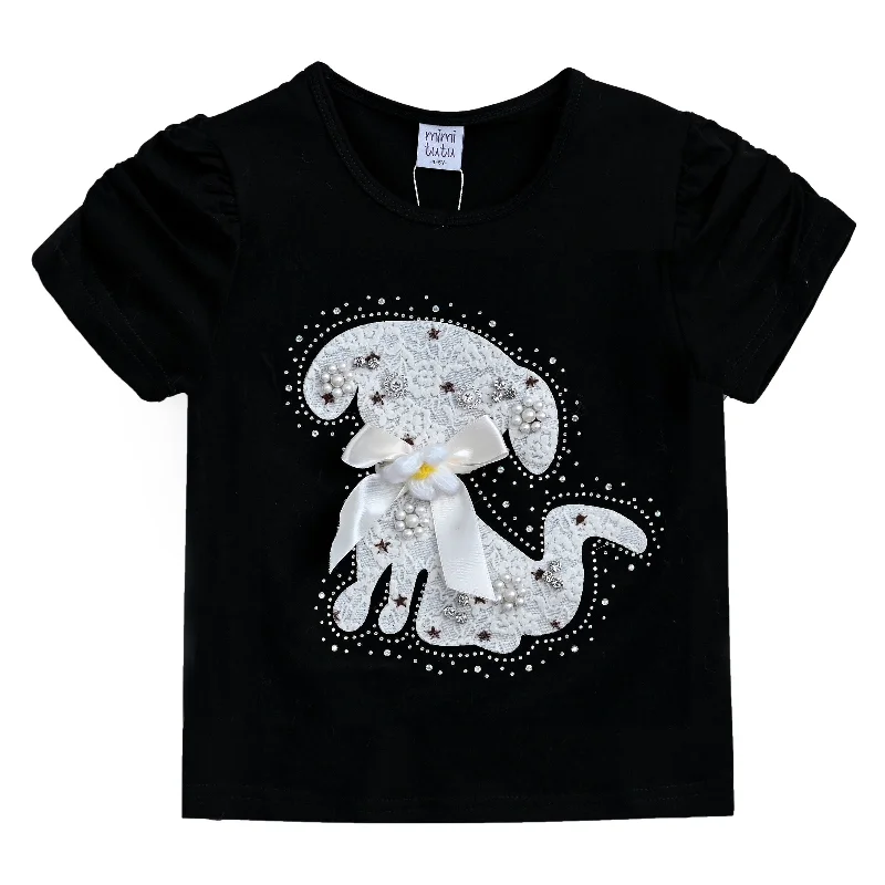 Men's Sweaters with Long SleevesBlack Puppy Applique T-Shirt
