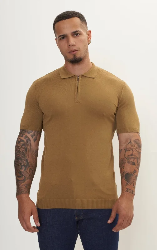 Men's Unique and Designer TopsZipper Closure Lightweight Polo Tee - Mustard