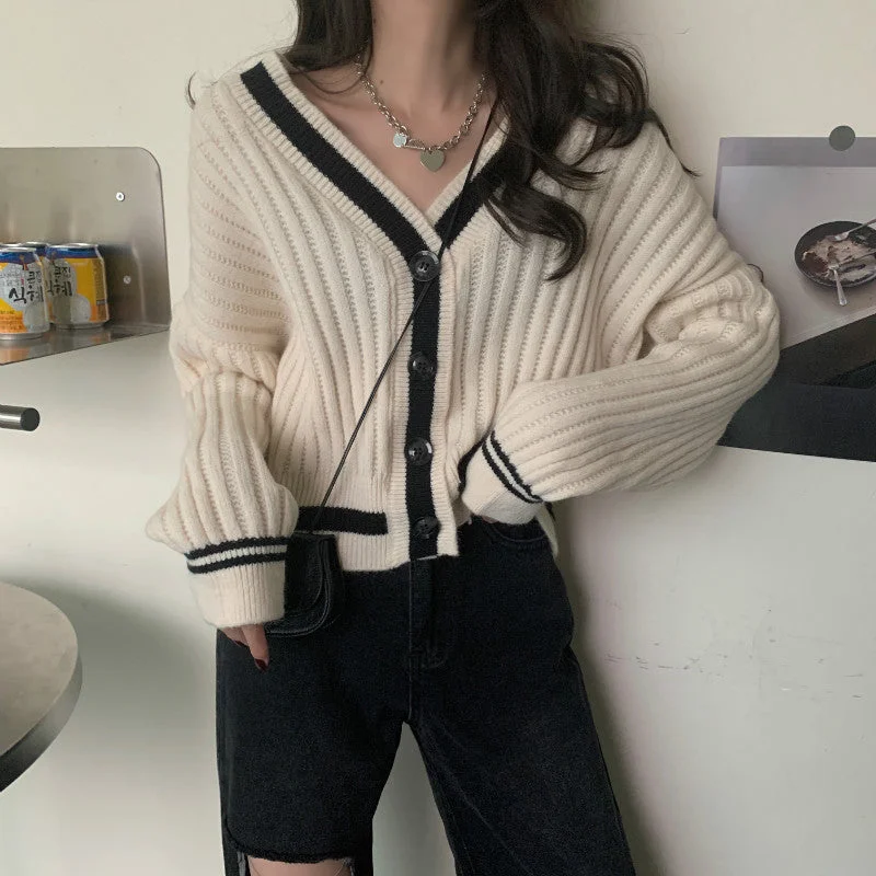 Men's Sweaters with Elastic CuffsKittenAlarm - V-Neck Knitted Slim Cardigan Sweater