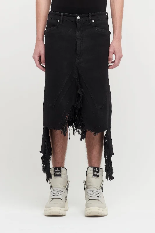 Men's Coats for SnowshoeingRick Owens Slivered Mens Skirt in Black Shredded Denim