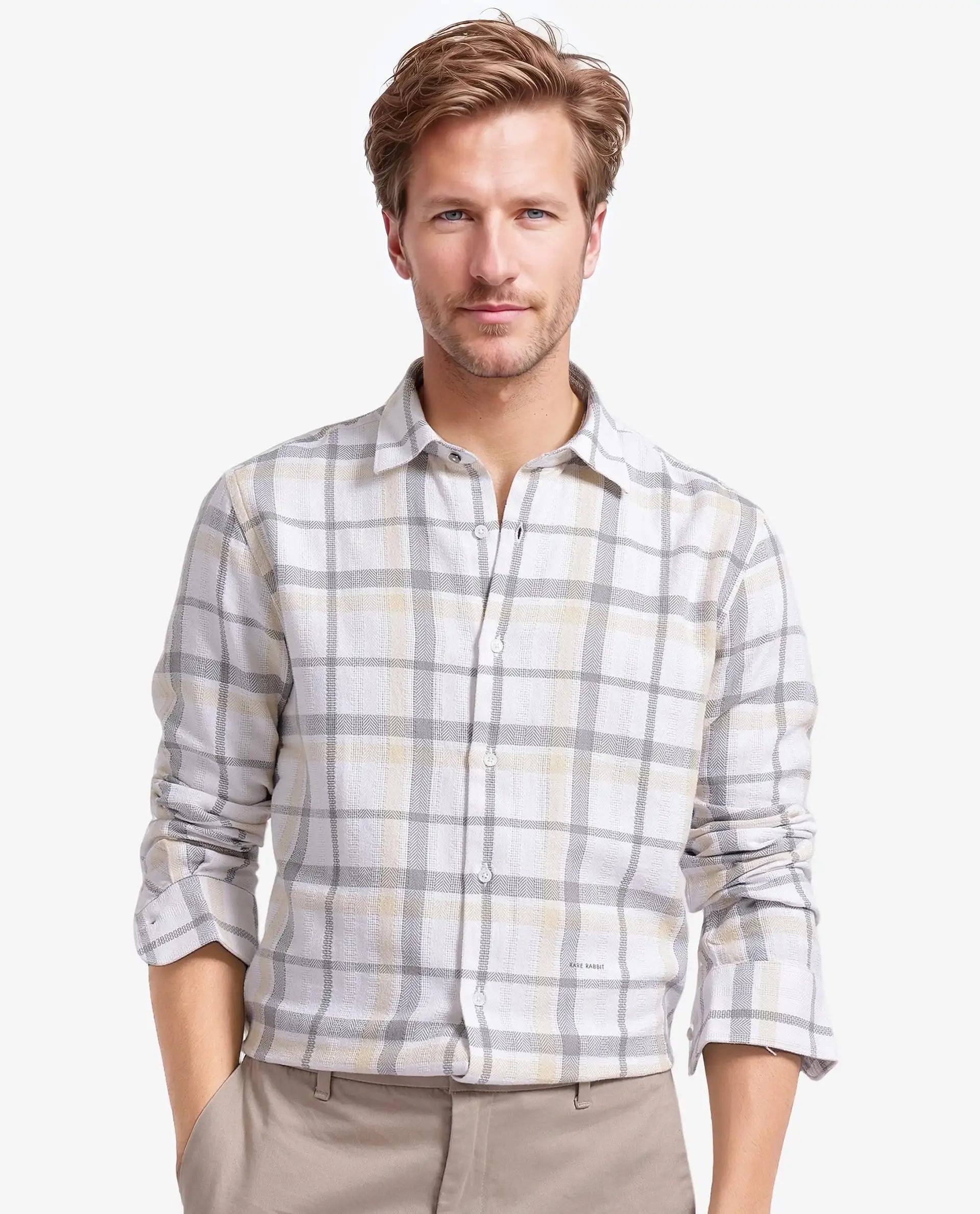 Men's Wrinkle-Free Shirts for Easy CareRare Rabbit Men Chigo White Cotton Fabric Regular Collar Button Closure Slim Fit Checks Shirt Men's Wrinkle-Free Shirts for Easy CareRare Rabbit Men Chigo White Cotton Fabric Regular Collar Button Closure Slim Fit Checks Shirt