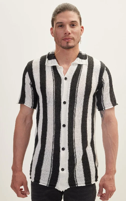 Men's Shirts with Patch PocketsOpenwork Stripe Knitted Polo - Anthracite