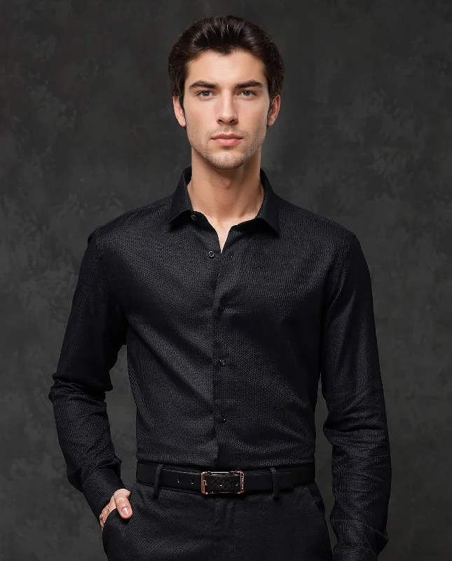 Men's Big and Tall Shirts for Added ComfortRare Rabbit Mens Novo Black Full Sleeve Regular Fit Self Stripe Shirt Men's Big and Tall Shirts for Added ComfortRare Rabbit Mens Novo Black Full Sleeve Regular Fit Self Stripe Shirt