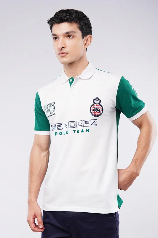 Men's Three-Quarter Sleeved TopsSports Polo Shirt - White & Green