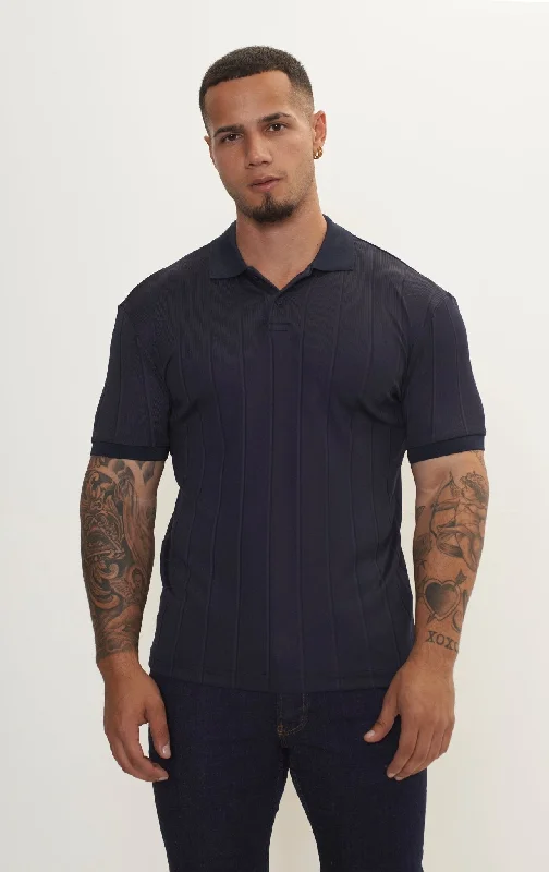 Men's Shirts with Plaid PatternsFine Ribbed Polo Shirt - Navy