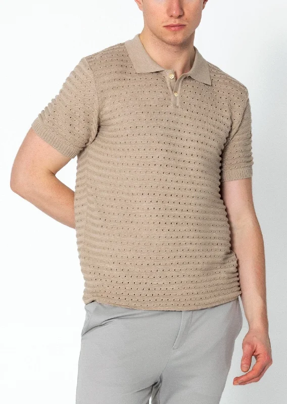 Men's Shirts for BoatingEyelet Short Sleeve Polo Tee- Stone