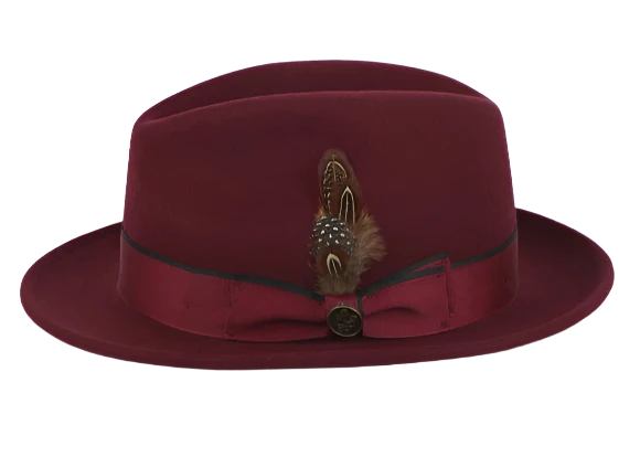 Stylish Trucker CapsBurgundy Men's Steven Land Wool Fedora Hat Style No-Bogart