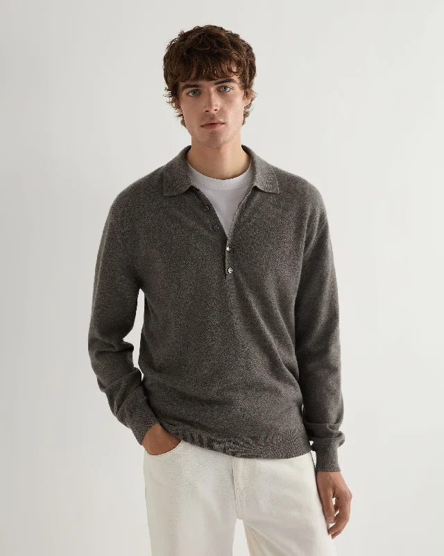 Men's Shirts with Spread CollarsMen's Greenwich Cashmere Polo Shirt Wood Smoke Brown Men's Shirts with Spread CollarsMen's Greenwich Cashmere Polo Shirt Wood Smoke Brown