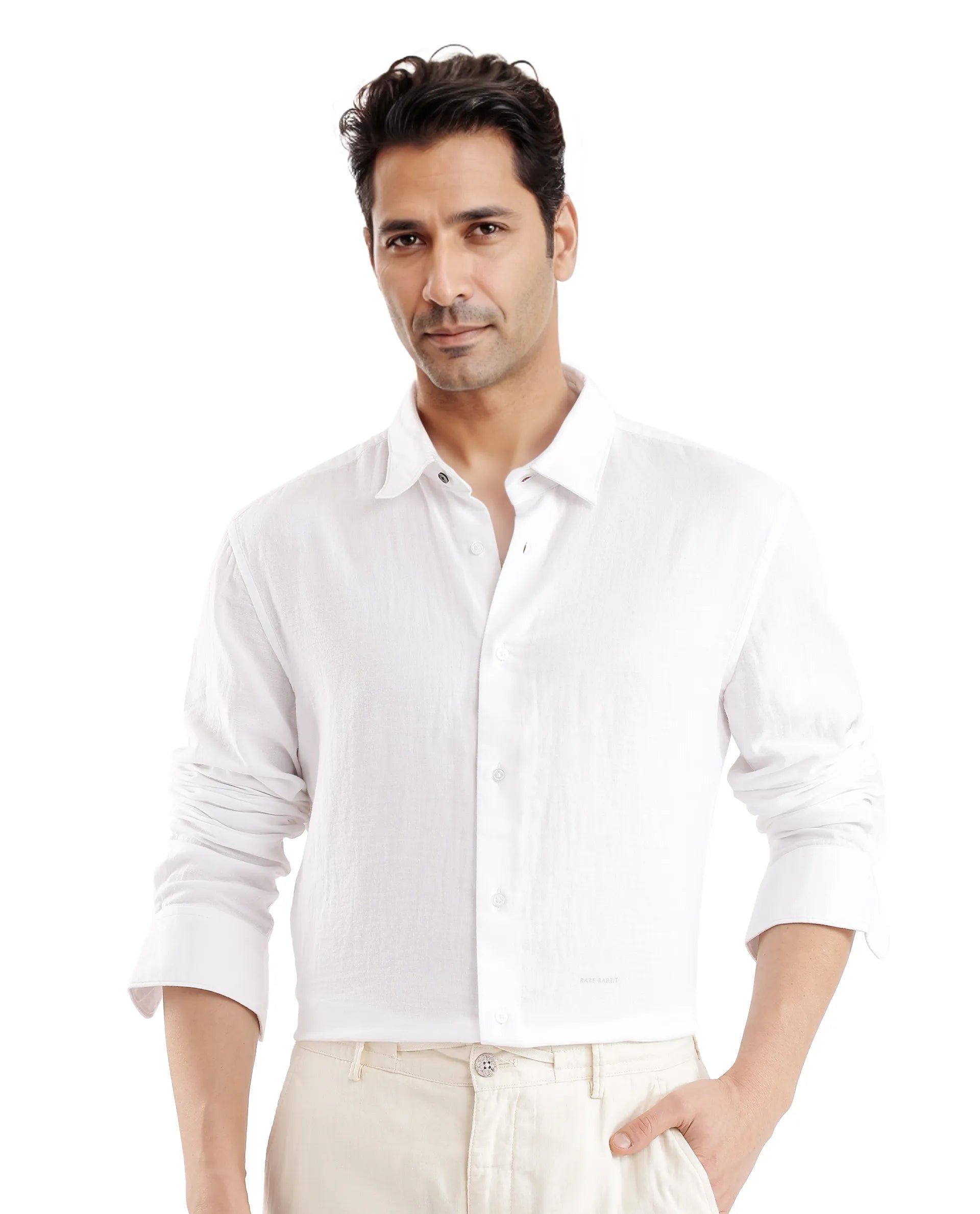 Men's French-Cuff Shirts for a Sophisticated EdgeRare Rabbit Men Layerr Ls-25 White Cotton Fabric Full Sleeve Collared Neck Button Closure Plain Shirt Men's French-Cuff Shirts for a Sophisticated EdgeRare Rabbit Men Layerr Ls-25 White Cotton Fabric Full Sleeve Collared Neck Button Closure Plain Shirt
