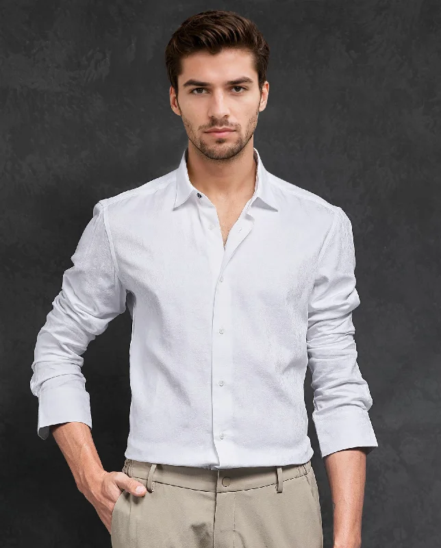 Men's Striped Long-Sleeve Shirts for a Maritime FeelRare Rabbit Men's Cina White Cotton Fabric Full Sleeves Jacquard Paisley Shirt Men's Striped Long-Sleeve Shirts for a Maritime FeelRare Rabbit Men's Cina White Cotton Fabric Full Sleeves Jacquard Paisley Shirt