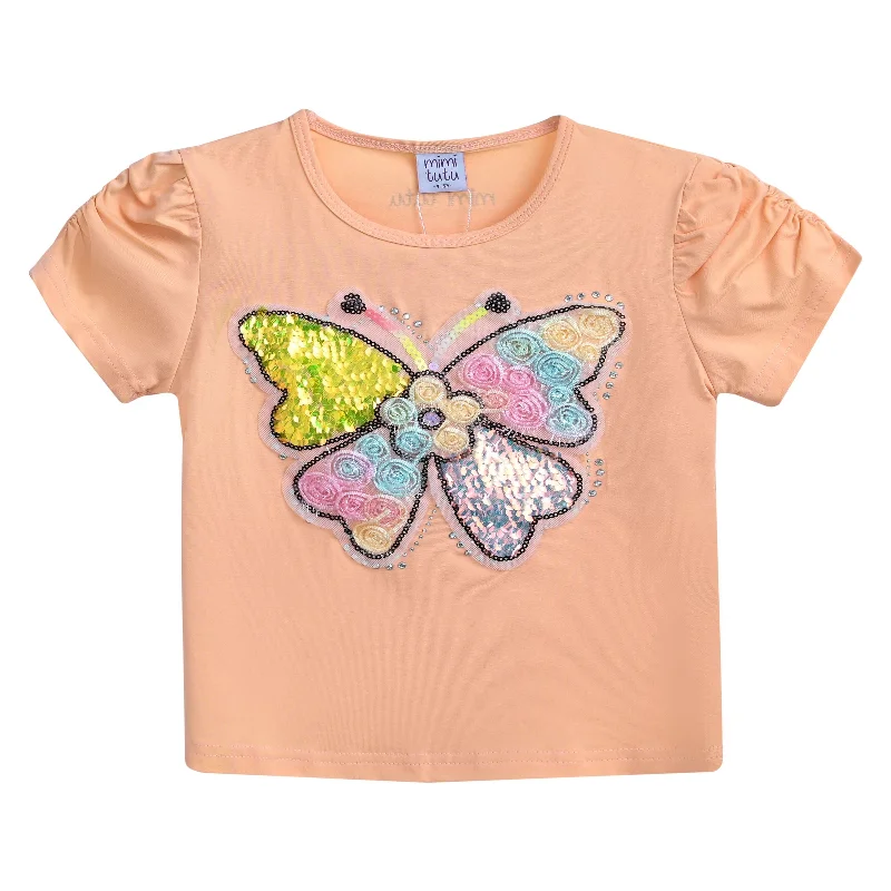 Men's Sweaters with ZippersPeach Butterfly Applique T-Shirt