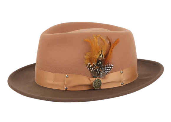 Modern Snapback CapsBrown-Camel Men's Fedora Wool Hat with Snap Brim Style No-NEW ORLEANS