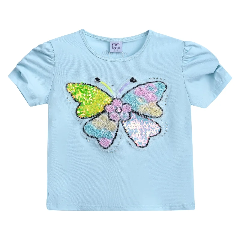 Striped Men's SweatersBlue Butterfly Applique T-Shirt