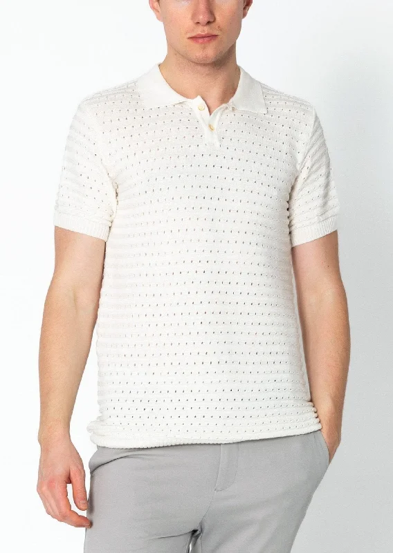 Men's Casual Shirts for Everyday WearEyelet Short Sleeve Polo Tee - Off White