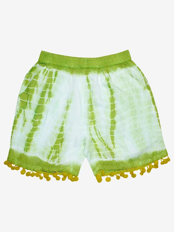 Cute Men's Bermuda ShortsGirls Pom Pom Lace Hem Tie & Dye Shorts