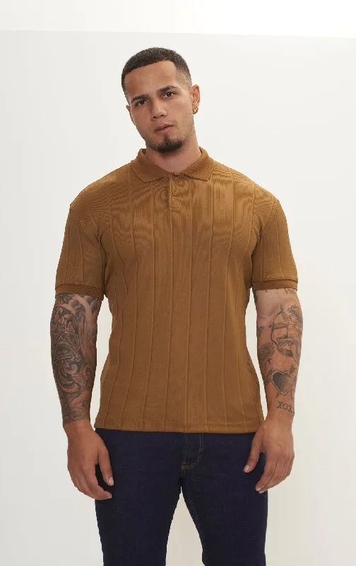 Men's Shirts with TiesFine Ribbed Polo Shirt - Beige