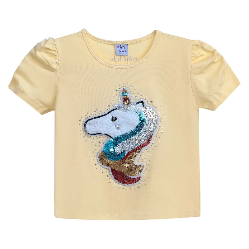 Men's Sweaters for Cold WeatherYellow Unicorn Applique T-Shirt