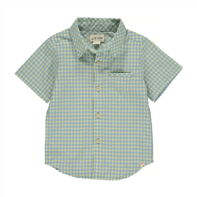 Men's Designer Shirts for a Statement PieceBoy's Plaid Short Sleeve Shirt In Pier Lemon & Blue Men's Designer Shirts for a Statement PieceBoy's Plaid Short Sleeve Shirt In Pier Lemon & Blue