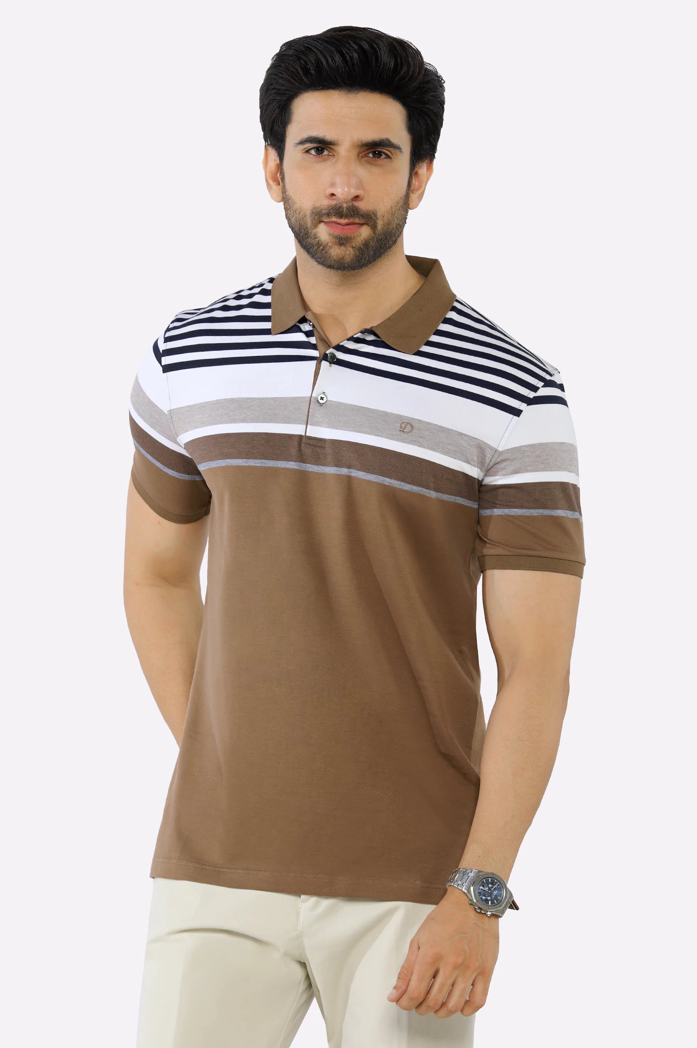 Men's Shirts with French CuffsBrown Yarn Dyed Polo