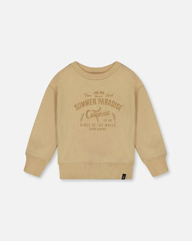 Men's Sweaters with Appliqué DetailsPullover Graphic Sweatshirt Beige