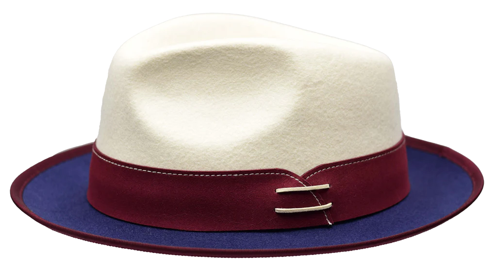 Trendy Work HatsIvory/Maroon/Navy Bruno Capelo Outcast Collection Wool Felt Fedora Men's Hat Trendy Work HatsIvory/Maroon/Navy Bruno Capelo Outcast Collection Wool Felt Fedora Men's Hat