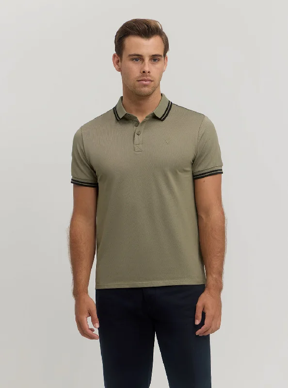 Men's Shirts with Striped PatternsLight Khaki Short Sleeve Sports Pique Triangle Polo Men's Shirts with Striped PatternsLight Khaki Short Sleeve Sports Pique Triangle Polo