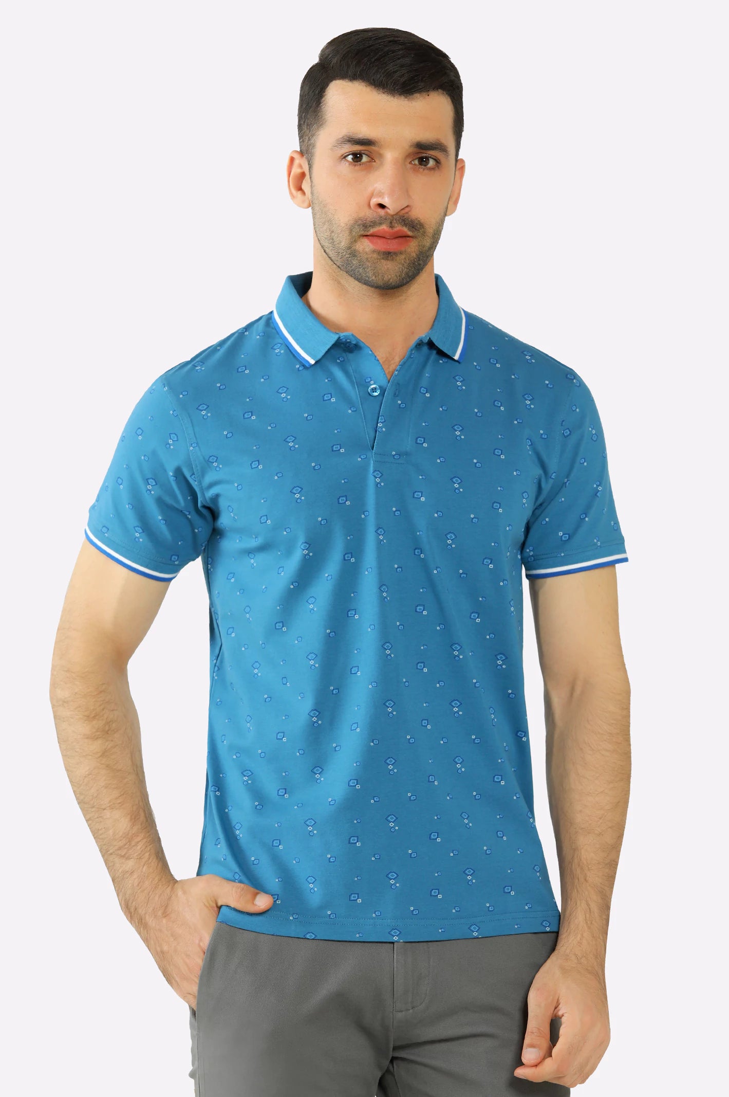Men's Shirts with Graphic SleevesBlue All Over Printed Polo