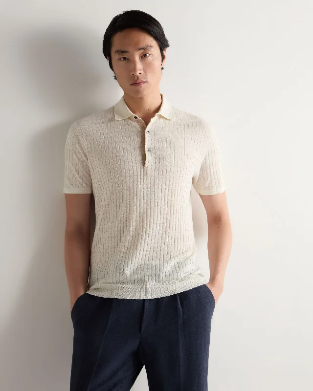 Men's Dressy Shirts for Formal EventsMen's Linen Blend Rib Polo New Ivory White