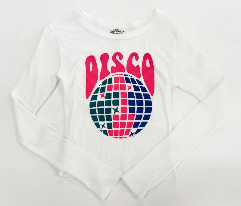 Men's Graphic Print T-Shirts for a Statement LookGirl's Long Sleeve Disco Crew Shirt In White