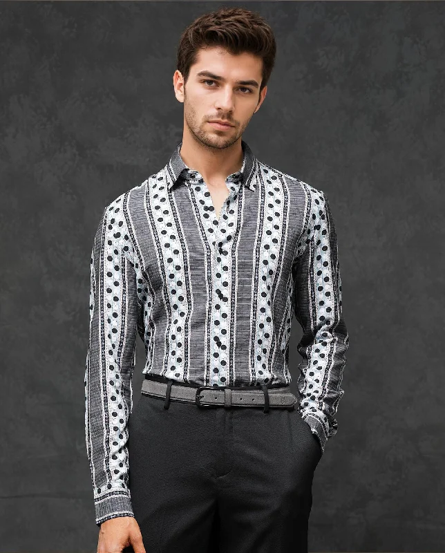 Men's Affordable Shirts for Budget-Friendly StyleRare Rabbit Mens Clortan Black Full Sleeve Geometric Printed Shirt