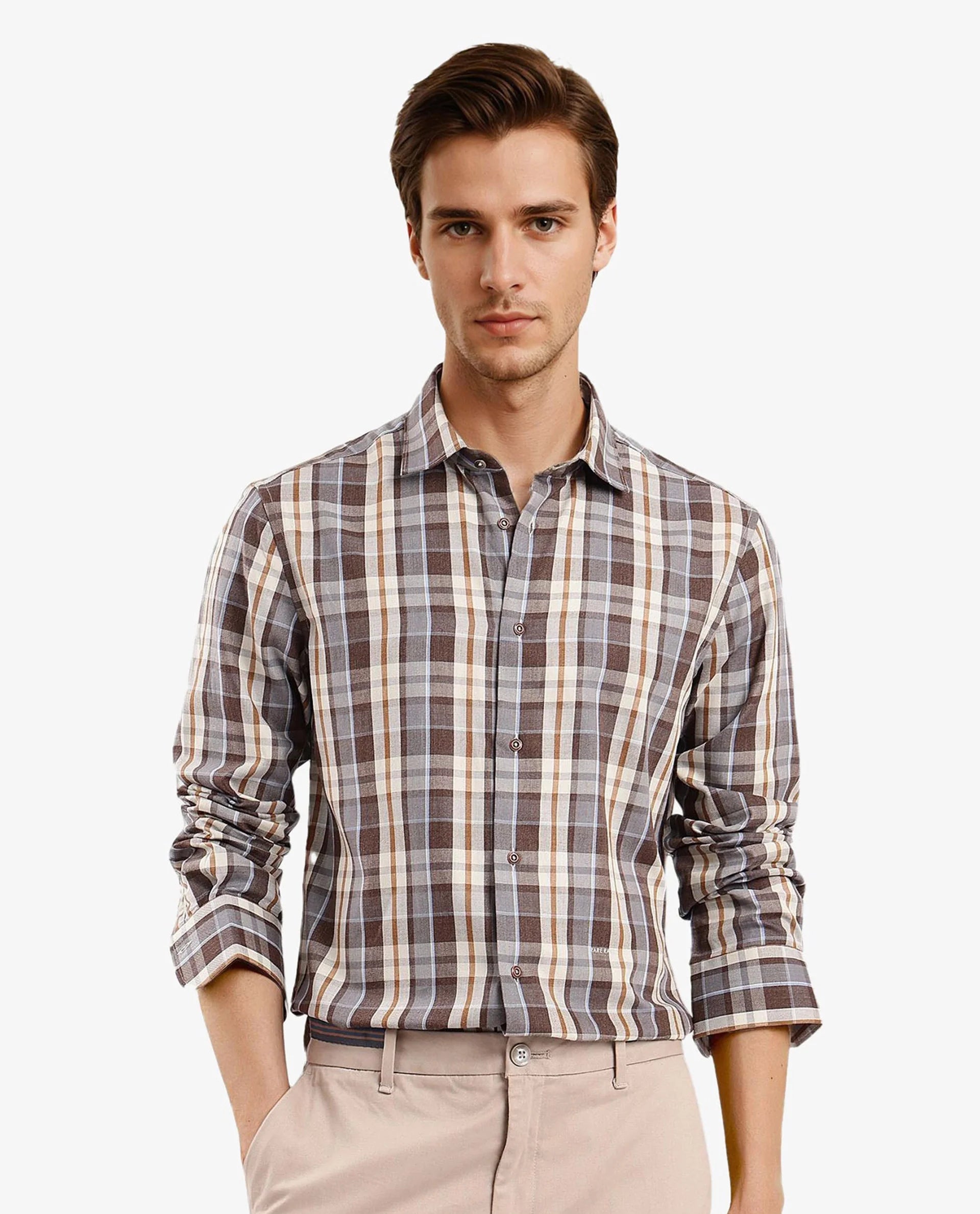Men's Pattern-Play Shirts for a Fun TwistRare Rabbit Men's Endel Brown Cotton Fabric Full Sleeve Regular Fit Checks Shirt Men's Pattern-Play Shirts for a Fun TwistRare Rabbit Men's Endel Brown Cotton Fabric Full Sleeve Regular Fit Checks Shirt