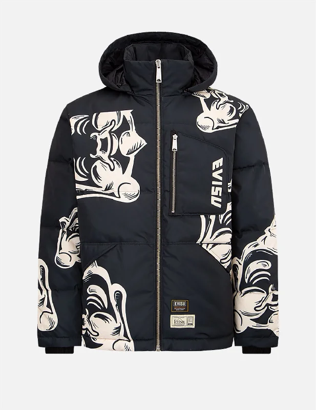 Men's Coats with ZippersAllover Godhead Print Down Jacket
