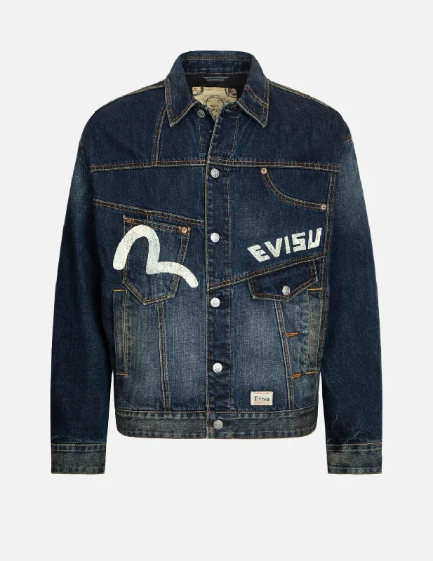 Functional Men's Ski JacketsDaicock Print Loose Fit Deconstructed Denim Jacket