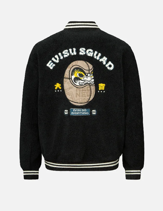 Men's Coats with Chest PocketsDaruma Leather Patch Sherpa Baseball Jacket