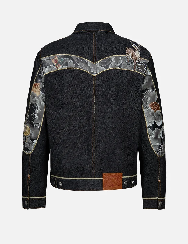 Warm Men's Down JacketsDeer Embroidery with Treasure Daicock Print Regular Fit Denim Jacket Warm Men's Down JacketsDeer Embroidery with Treasure Daicock Print Regular Fit Denim Jacket