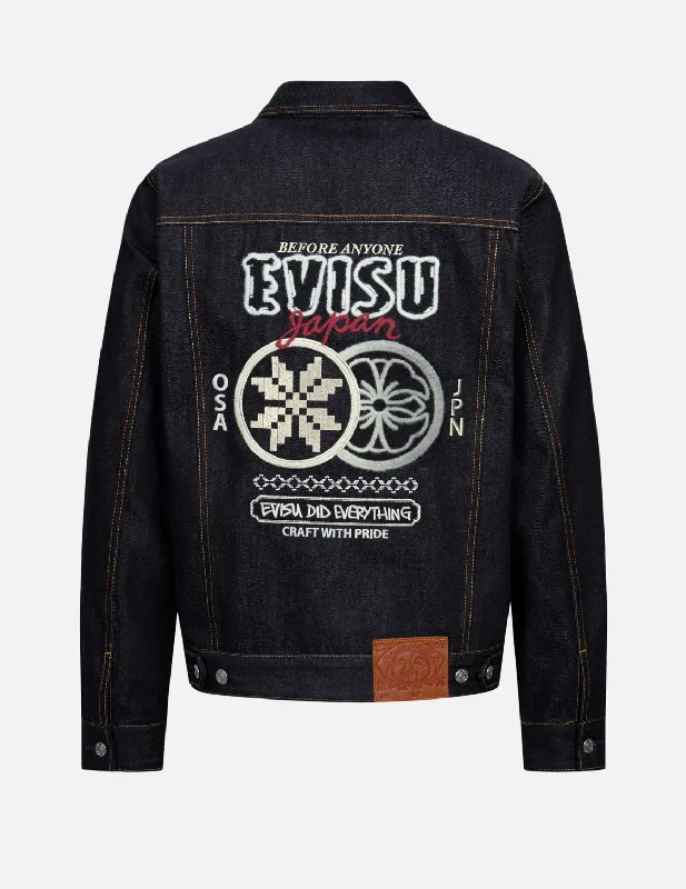 Classic Men's Trench CoatsDouble Kamon Embroidery Regular Fit  Denim Jacket