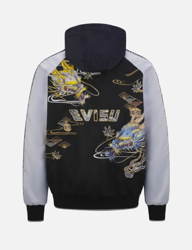 Men's Coats with Modern CutsDragon Embroidered Fabric Blocking Padded Souvenir Jacket Men's Coats with Modern CutsDragon Embroidered Fabric Blocking Padded Souvenir Jacket