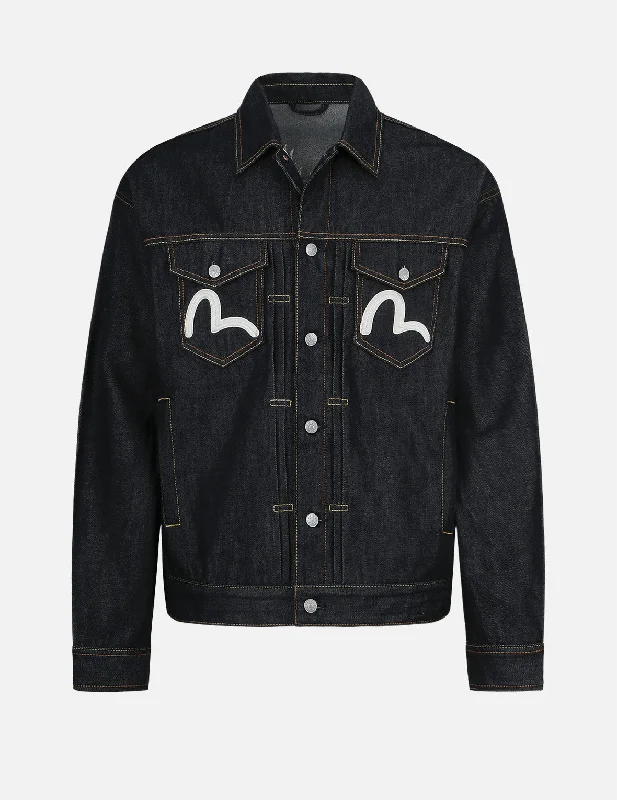 Men's Coats for HikingDragon Embroidered Mt. Fuji Daicock Denim Jacket
