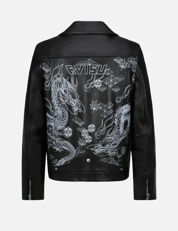 Men's Coats for SkiingDragon Print Leather Biker Jacket