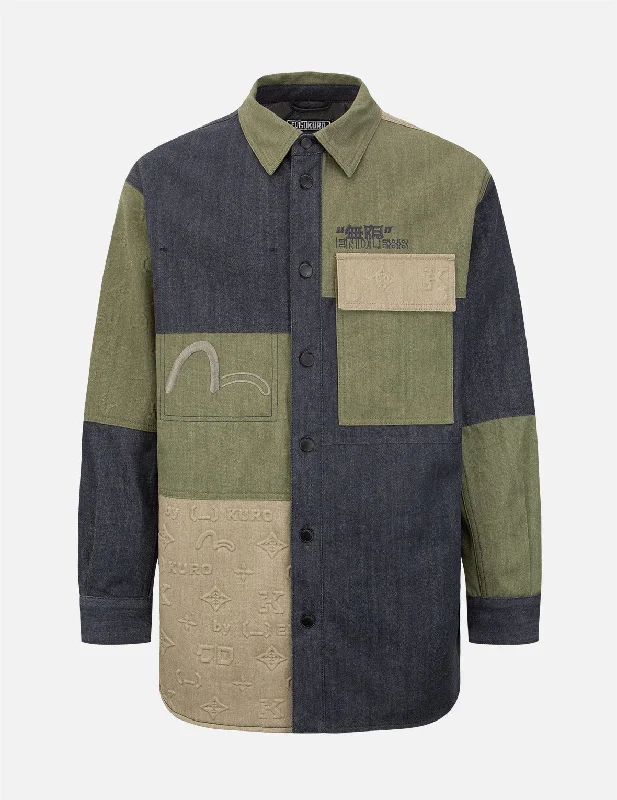 Men's Coats with Fur TrimEmbossed Monogram Colorblock Shirt Jacket