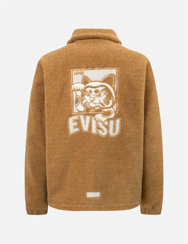 Men's Coats with Vintage StyleFortune Cat Appliqué Sherpa Jacket