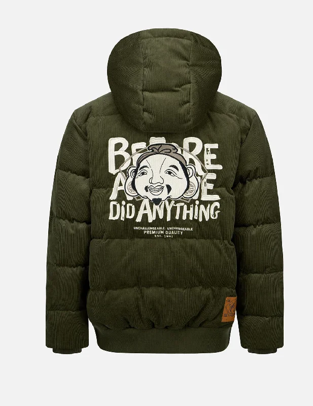 Men's Coats with Fur TrimGodhead Embroidery Corduroy Down Jacket