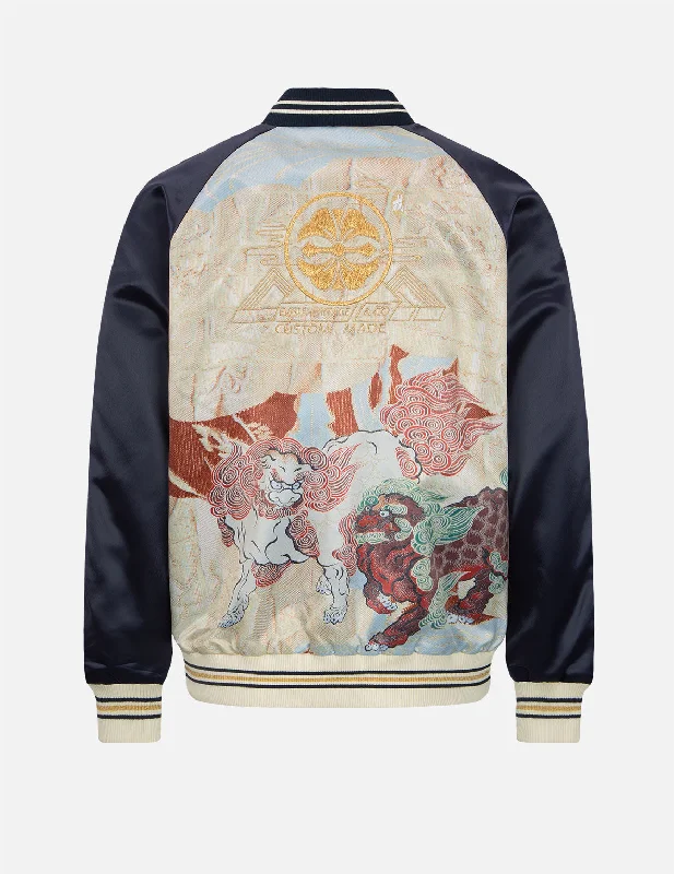 Men's Coats with Quilted LiningKomainu Brocade Pattern Print Souvenir Jacket