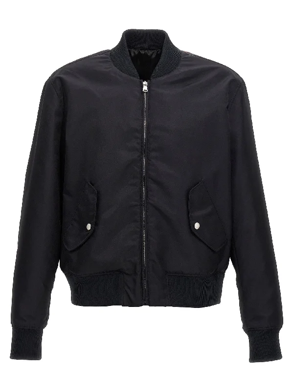 Men's Coats with Magnetic ClosuresLogo Embroidery Bomber Jacket