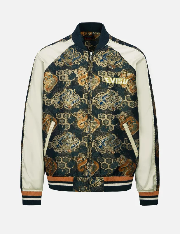 Men's Coats with Down InsulationLogo Embroidery Brocade Fabric-blocking Loose Fit Jacket Men's Coats with Down InsulationLogo Embroidery Brocade Fabric-blocking Loose Fit Jacket