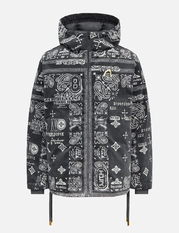 Waterproof Men's ParkasMonogram Paisley and Logo Print Down Jacket
