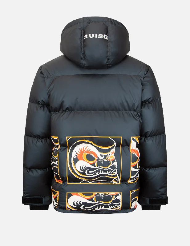 Men's Coats with Wind-Resistant FabricMulti-Daruma Print Down Jacket