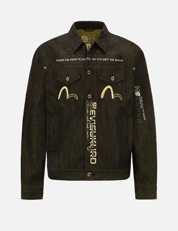 Lightweight Men's WindbreakersMulti-Language Logo Embroidery Denim Jacket